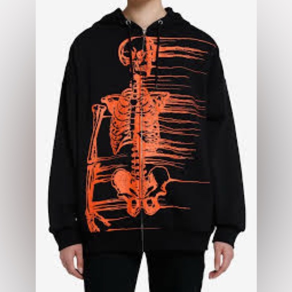 Social Collision Black Hoodie with Red Skeleton Graphic